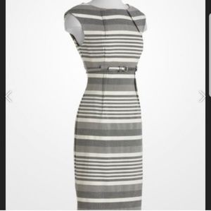 Calvin Klein grey and white striped sheath dress
